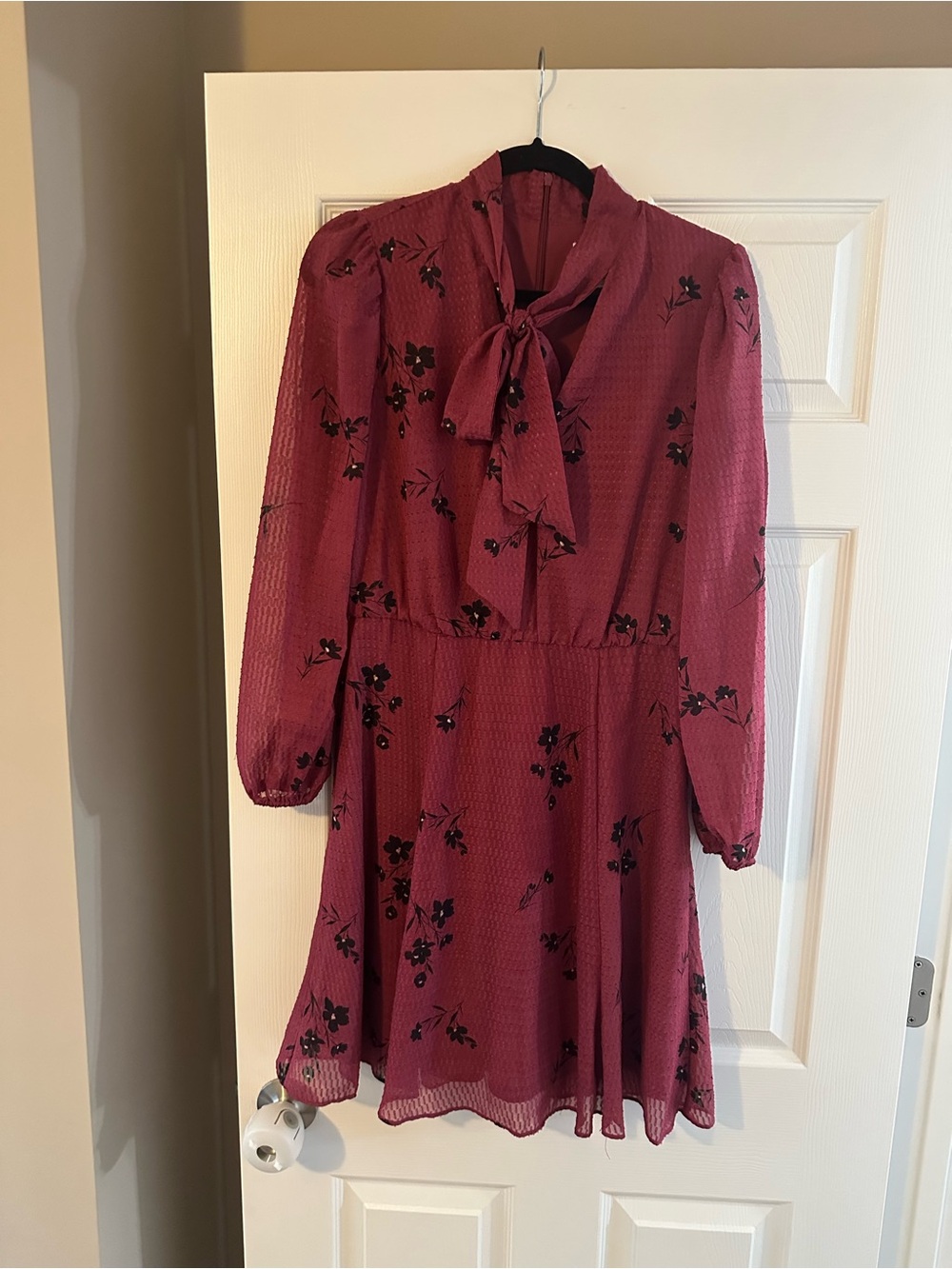 London Times Tie-Neck Floral Dress in Dusty Rose
